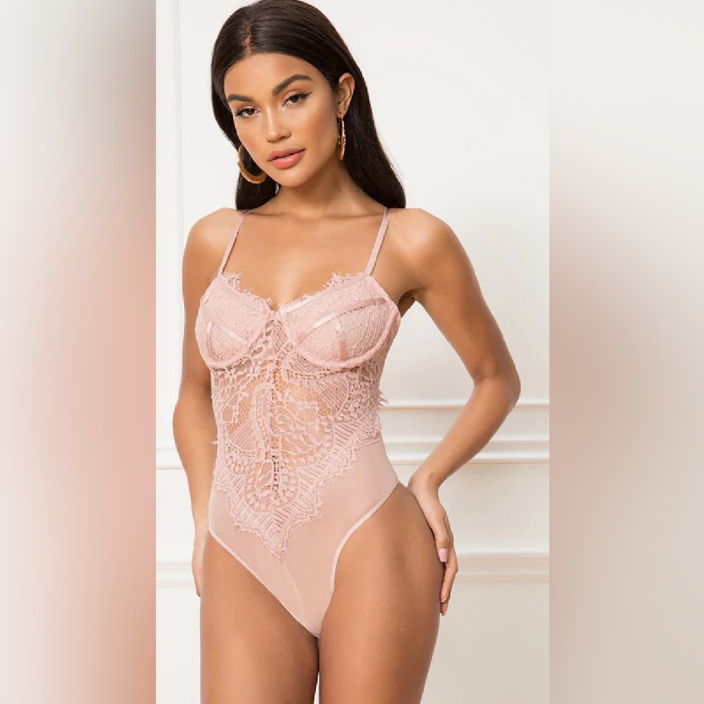 Bardot Superdown Britney Pink Lace Sheer Bodysuit | Size 6/S
